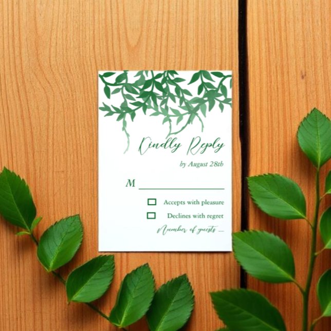 Cartão RSVP Folhas Botânicas Rústicas Casamento (Criador carregado)