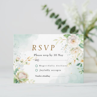 Cartão RSVP Folhas Brancas e Greenery de Noiva Elegante