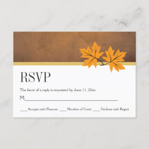 Cartão RSVP Folhas de bordo alaranjadas no casamento do papel