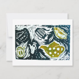 Cartão RSVP Folhas de Chá e Pequenas Conversas Linocut
