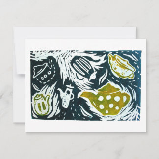 Cartão RSVP Folhas de Chá e Pequenas Conversas Linocut