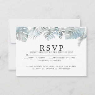 Cartão RSVP Folhas de cor tropical azulada pálida
