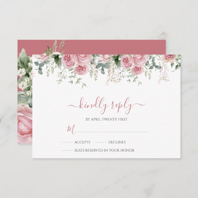 Cartão RSVP Folhas de Eucalipto Elegantes Verde Dourado Casame (Frente/Verso)