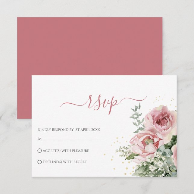 Cartão RSVP Folhas de Eucalipto Elegantes Verdejantes Boda Dou (Frente/Verso)