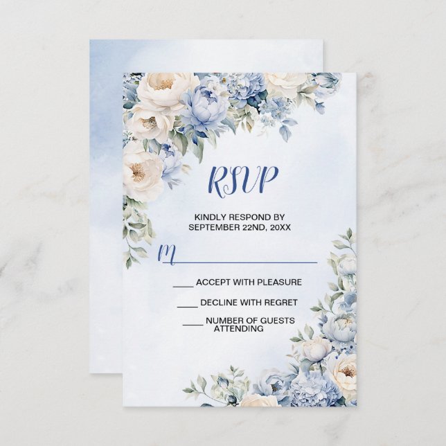 Cartão RSVP Folhas de marfim de salada azul-caseira Folhas de  (Frente/Verso)