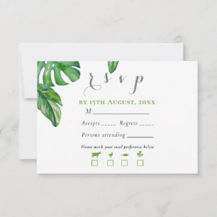 Cartão RSVP Folhas de Monstera em Aquarela Verde Tropical