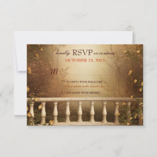 Cartão RSVP Folhas de Outono Românticas e Colunas de Casamento