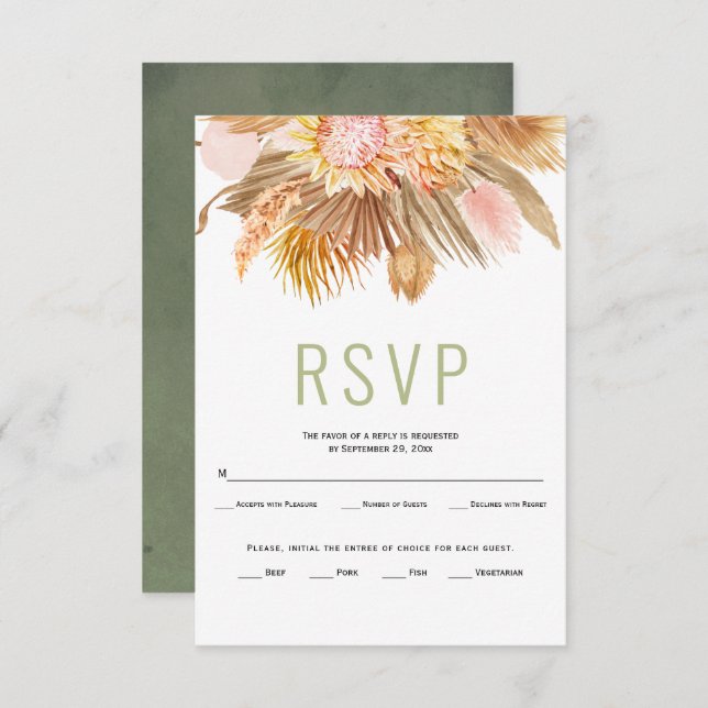 Cartão RSVP Folhas de palmeira secas pampas de erva sava casam (Frente/Verso)