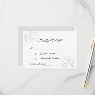 Cartão RSVP Folhas de prata Casamento Elegante Formal