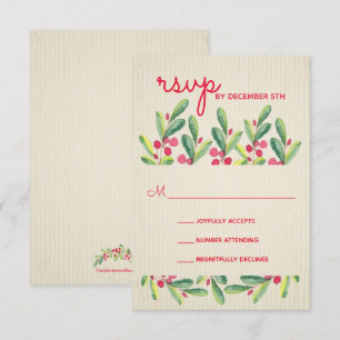 Cartão RSVP Folhas e Frutas de Natal Festa de Natal
