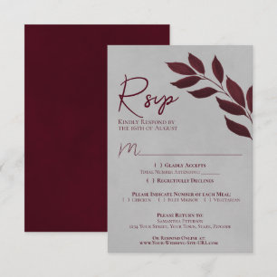 Cartão RSVP Folhas Nostálgicas Burgundy e Cinza Casamento com 