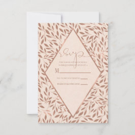 Cartão RSVP Folhas Rústicas Rosa Botânico Glam Chic Casamento