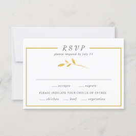 Cartão RSVP Folhas simples de ouro Trendy na moda frame Casame