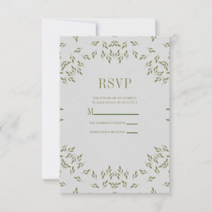Cartão RSVP Folhas Verde Oliva Aveia Natural Casamento Rústico