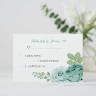 Cartão RSVP Folhas verdes de flores azuis bonito