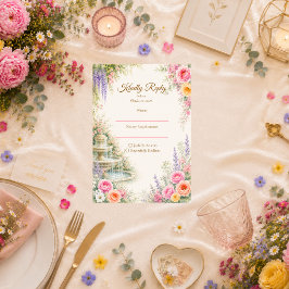 Cartão RSVP Fonte Romântica de Jardim Florido Casamento