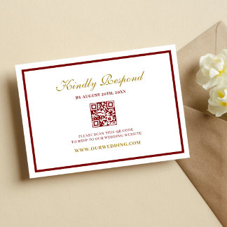 Cartão RSVP Formal Classic Burgundy & Gold Monogram Wedding