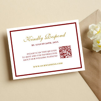 Cartão RSVP Formal Classic Burgundy & Gold Monogram Wedding