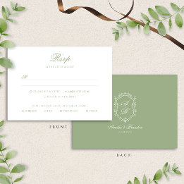 Cartão RSVP Formal Classic Sage Green Monogram Crest Wedding