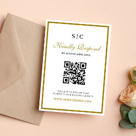 Cartão RSVP Formal Clássico Preto Dourado Monograma Casamento