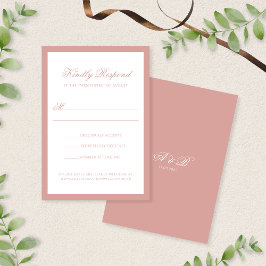 Cartão RSVP Formal Dusty Rose Border Monogram Script Wedding