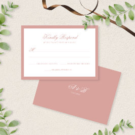 Cartão RSVP Formal Dusty Rose Border Monogram Script Wedding