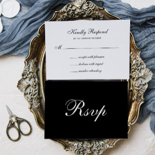 Cartão RSVP Formal e Clássico Casamento Preto Escuro