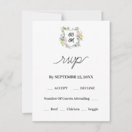 Cartão RSVP Formal Floral Monogram Crest Wedding