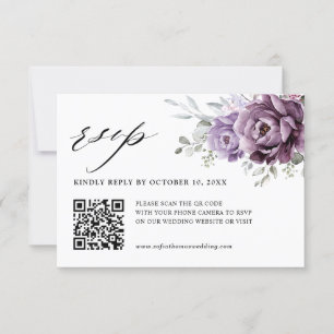 Cartão RSVP Formas de Casamento Floral Moody Blooms Roxo Dusty
