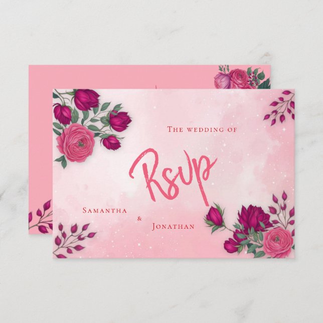 Cartão RSVP Formas de Casamento Moderno Rosa Rosa Rosa Magenta (Frente/Verso)