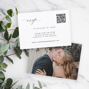 Cartão RSVP Foto do código QR casamento preto e branco