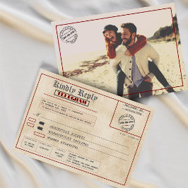 Cartão RSVP Foto Personalizada Casamento Antigo Vintage à Anti