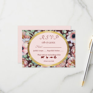 Cartão RSVP Frames Geométricos Florais Do Anêmono Rosa Elegant