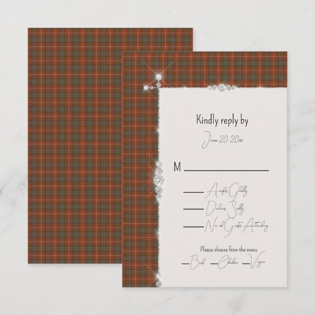 Cartão RSVP Fraser Red Tartan Wedding (Frente/Verso)