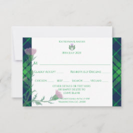 Cartão RSVP Fronteira e Thistle do Tartan Escocês Tradicional