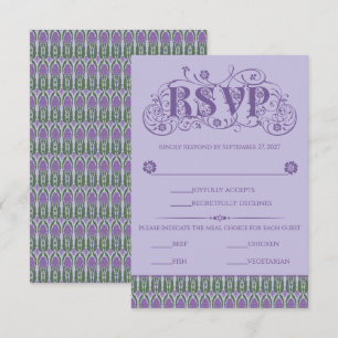 Cartão RSVP Fronteira Vertical de Cardo Lilás Elegante Art Nou