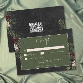 Cartão RSVP Frutas Vermelhas e Pinheiro Elegantes de Inverno C