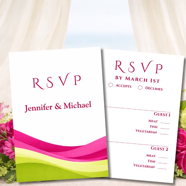 Cartão RSVP Fuchsia and Lime Green Modern Wedding  (Fuchsia and Lime Green Modern Wedding  RSVP Card)