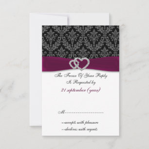 Cartão RSVP Fuchsia damask FAUX ribbon diamante Weding