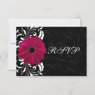 Cartão RSVP Fuchsia Scroll Gerbera Daisy w/Black and White