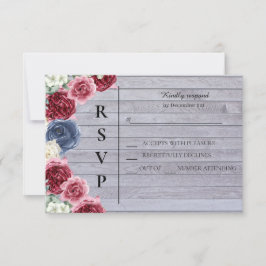 Cartão RSVP Fundo Rustic Wood com Flores