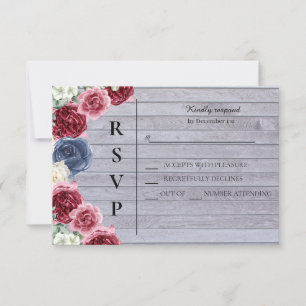 Cartão RSVP Fundo Rustic Wood com Flores