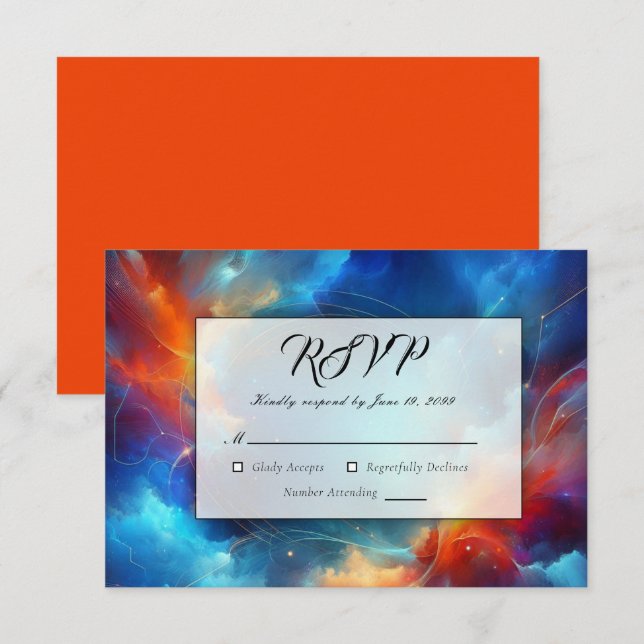Cartão RSVP Fusão de Fogo e Casamento de Gelo (Frente/Verso)