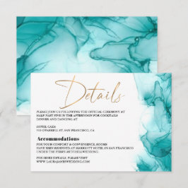 Cartão RSVP Gabinete de Casamento de Ouro de Turquesa Azul de 