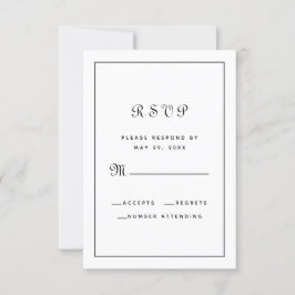 Cartão RSVP Gabinete de Casamento de Script Branco e Preto Ele