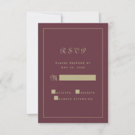 Cartão RSVP Gabinete de Casamento de Script Burgundy Dourado E