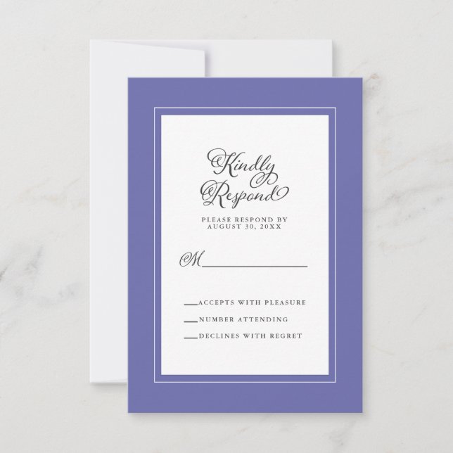 Cartão RSVP Gabinete de Casamento Elegante Azul e Branco (Frente)