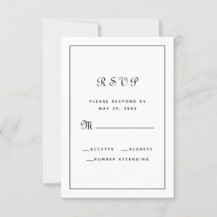 Cartão RSVP Gabinete de Casamento Preto e Branco de Script Ele