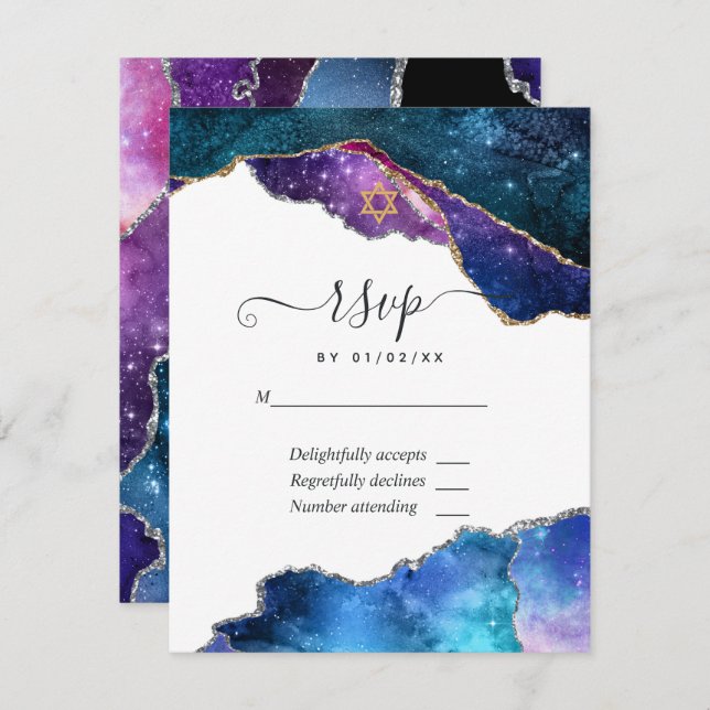 Cartão RSVP Galaxy Agate Bat Mitzvah (Frente/Verso)