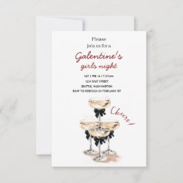 Cartão RSVP Galentine Champagne Party Invitation